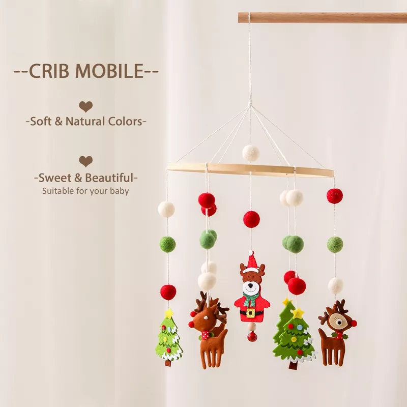 Wooden Baby Christmas Crib Mobile with Rotating Music & Animal Pendants - Image 5