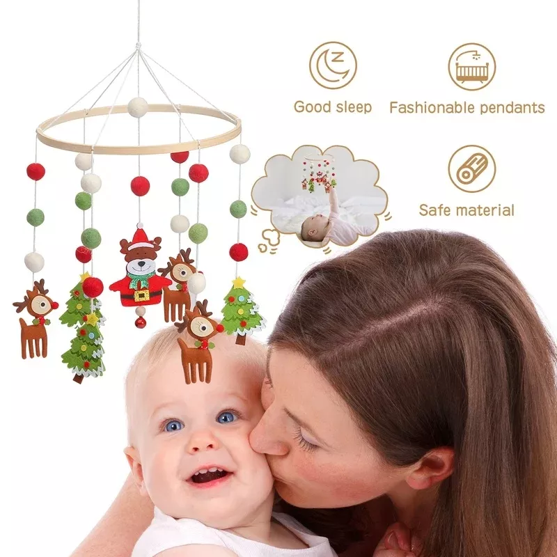 Wooden Baby Christmas Crib Mobile with Rotating Music & Animal Pendants - Image 6