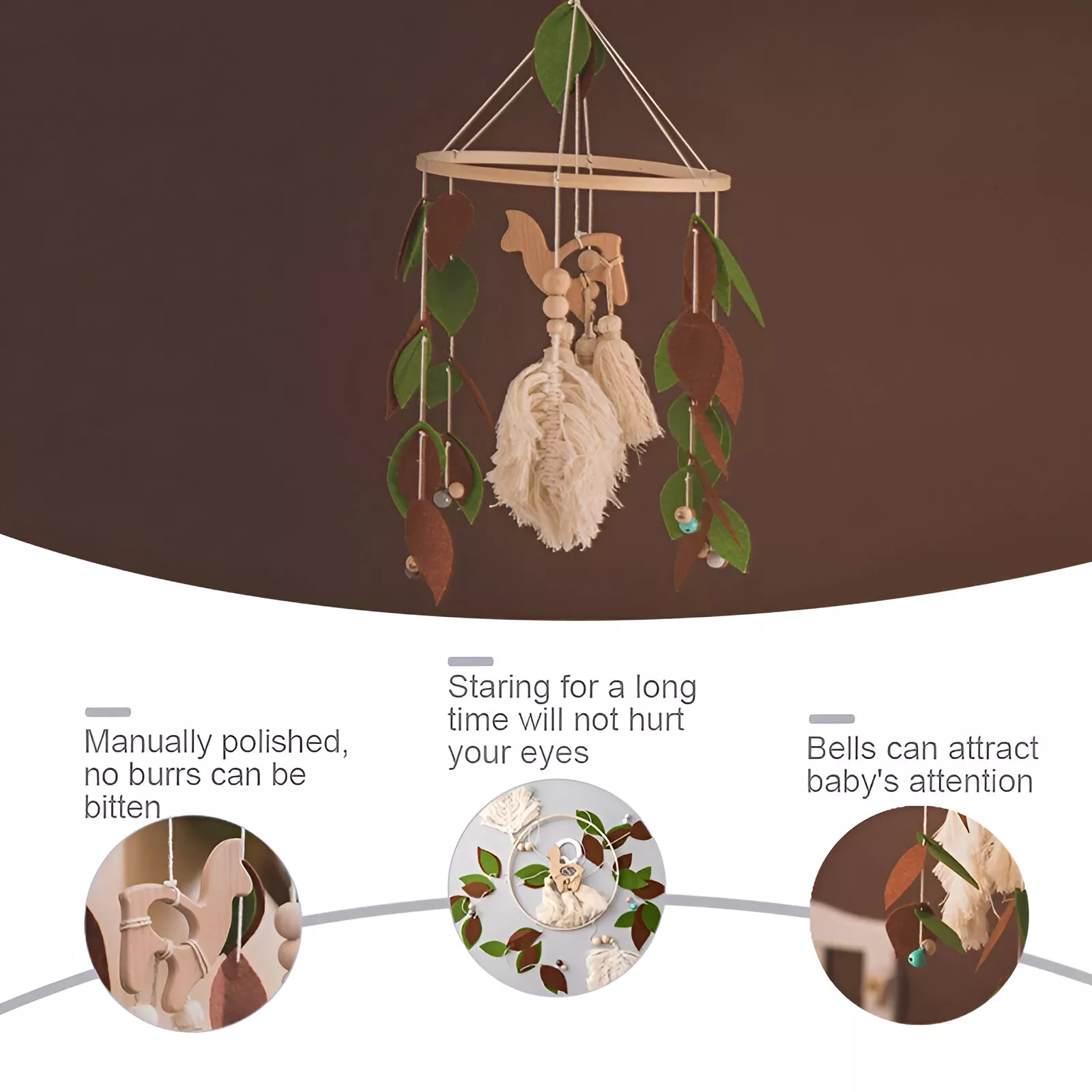 Baby Crib Mobile & Stroller Hanging Toy Set – Wooden Plush Rattle for Infants - Image 4