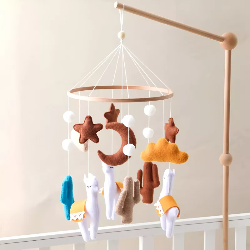 Wooden Alpaca Baby Rattle Mobile Music Box for Crib - Image 2