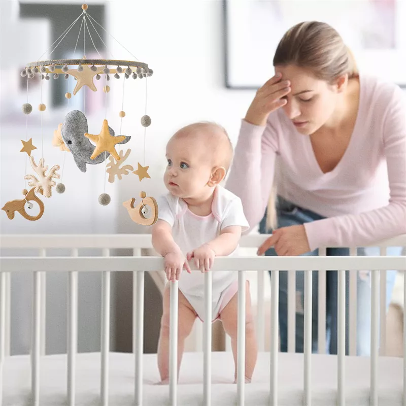 Wooden Baby Crib Mobile with Musical Whale Pendants for 0-12 Months - Image 2