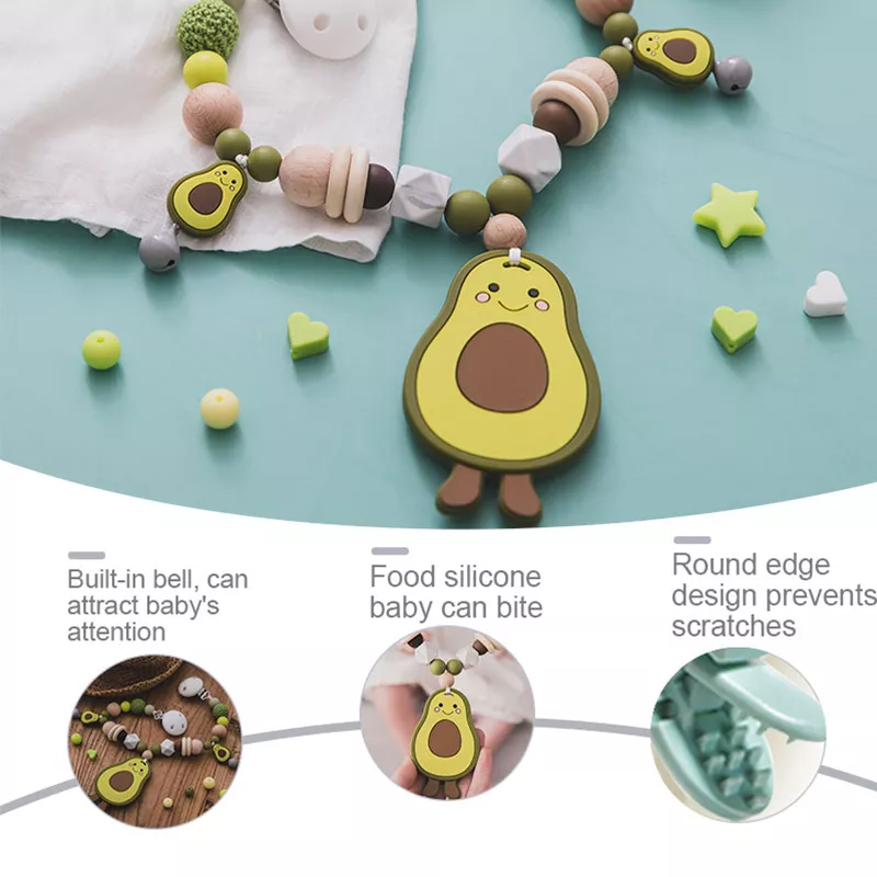 Silicone Baby Teether Pram Clip & Avocado Pendant Stroller Chain Toy - Image 3