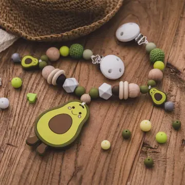 Silicone Baby Teether Pram Clip & Avocado Pendant Stroller Chain Toy