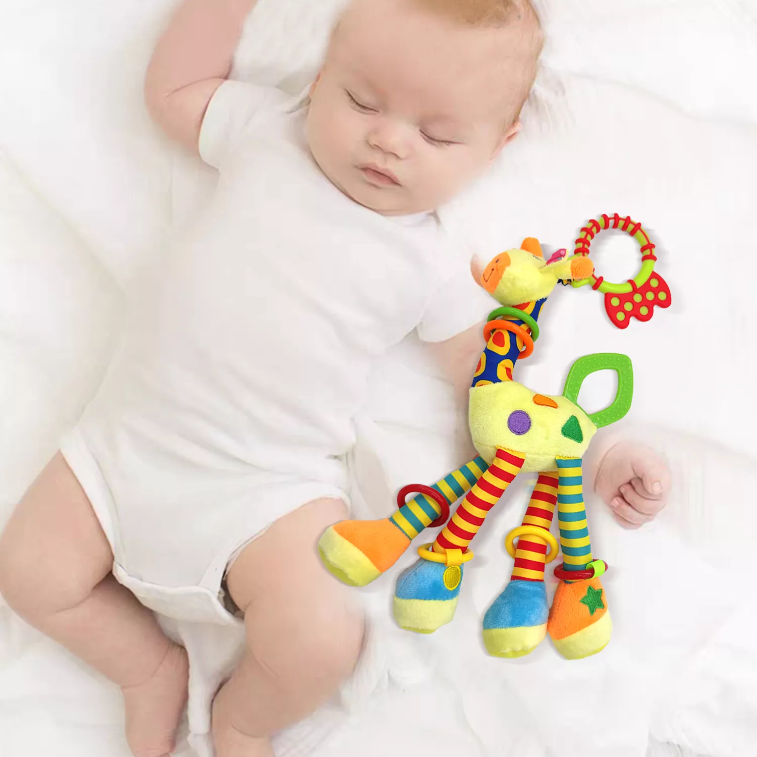 Soft Giraffe Plush Baby Hand Bell Rattle - Sensory Toy for Early Education - Image 3