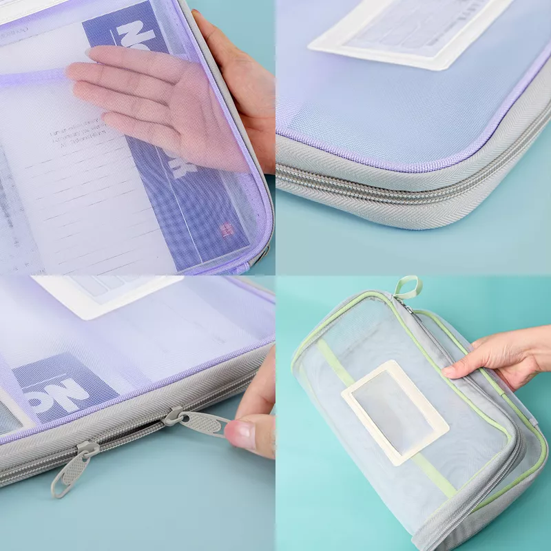 A4 Double-Layer Mesh Zipper Organizer Bag - Large Capacity File Storage - Image 6