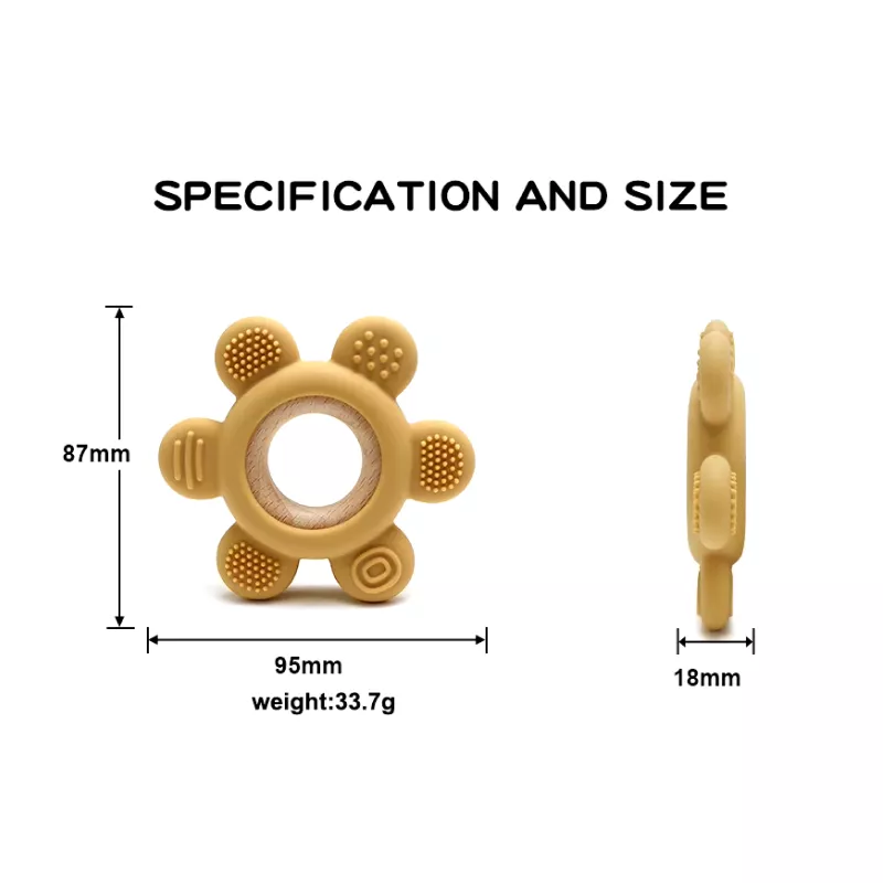 Silicone Rudder Baby Teether Toy with Wooden Ring - Image 6