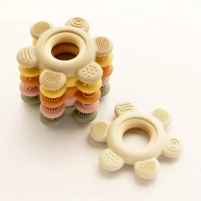 Silicone Rudder Baby Teether Toy with Wooden Ring - Image 5