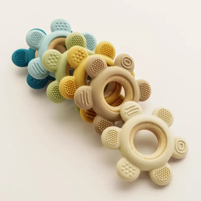 Silicone Rudder Baby Teether Toy with Wooden Ring - Image 4