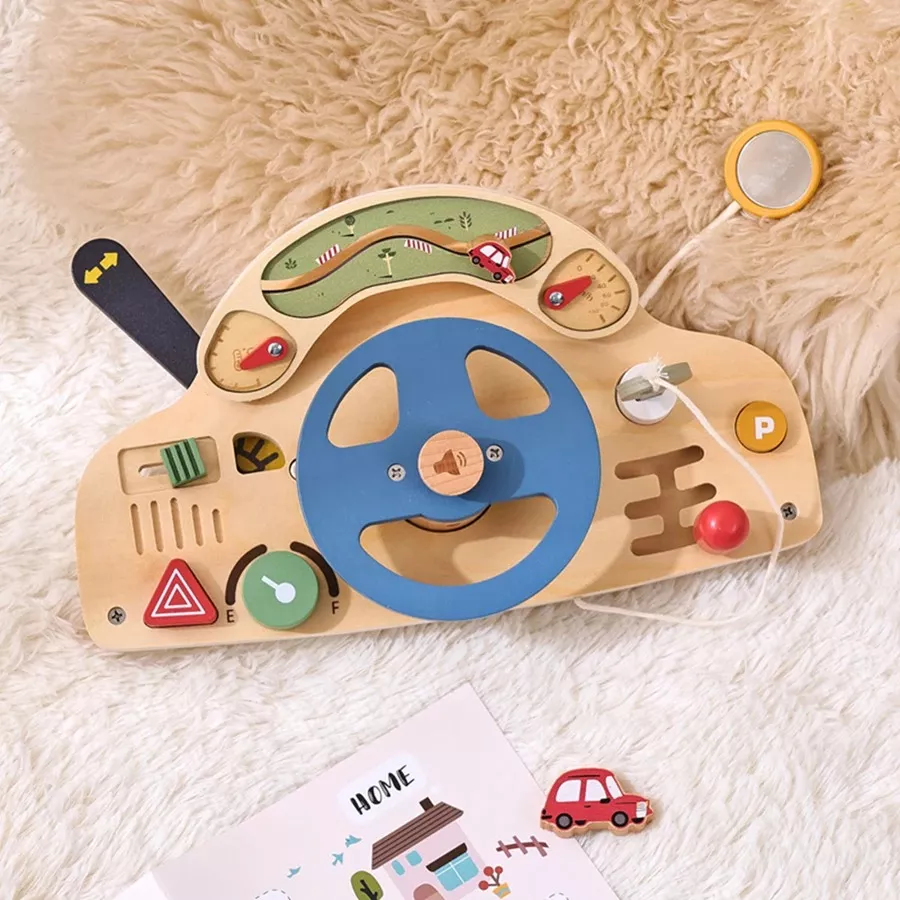 Wooden Montessori Steering Wheel Busy Board