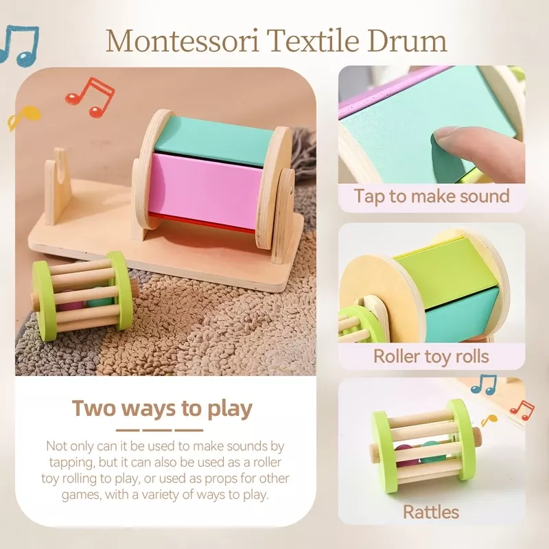 Colorful Wooden Montessori Drum Toy - Image 3