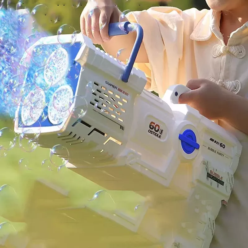 60-Hole Electric Bubble Gun with LED Lights - Automatic Rocket Soap Bubble Machine