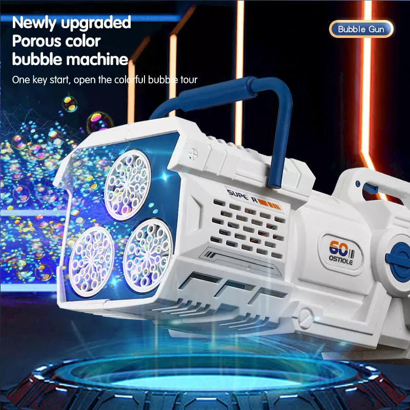60-Hole Electric Bubble Gun with LED Lights - Automatic Rocket Soap Bubble Machine - Image 5