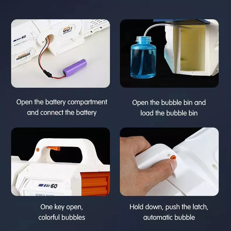 60-Hole Electric Bubble Gun with LED Lights - Automatic Rocket Soap Bubble Machine - Image 6