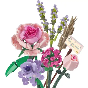Pink Rose & Lavender Flower Bouquet Building Blocks