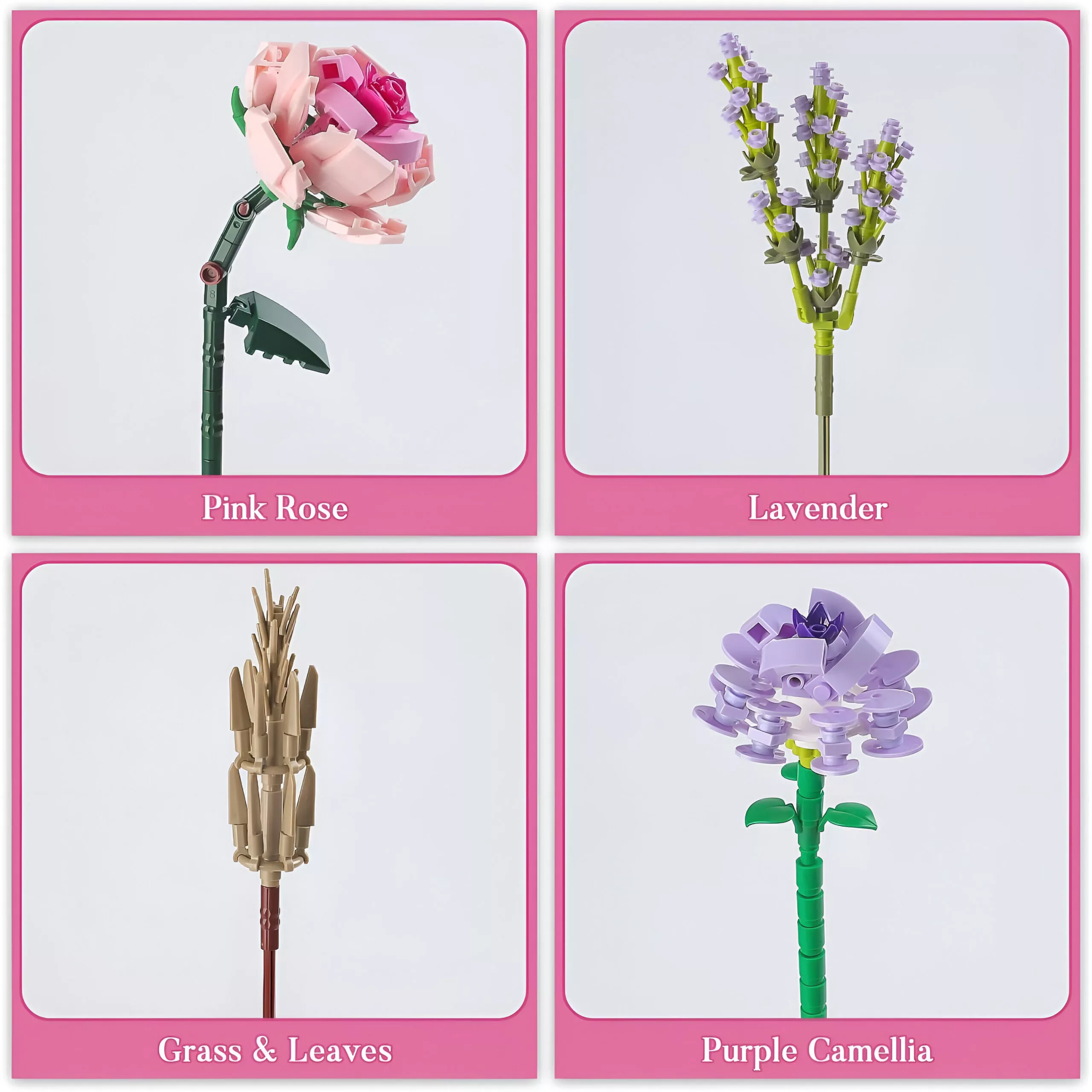 Pink Rose & Lavender Flower Bouquet Building Blocks - Image 5