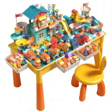 5-in-1 Kids Activity Water Table & Chair Set with 143-Piece Marble Run Building Blocks