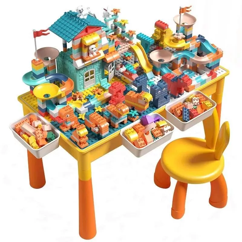 5-in-1 Kids Activity Water Table & Chair Set with 143-Piece Marble Run Building Blocks