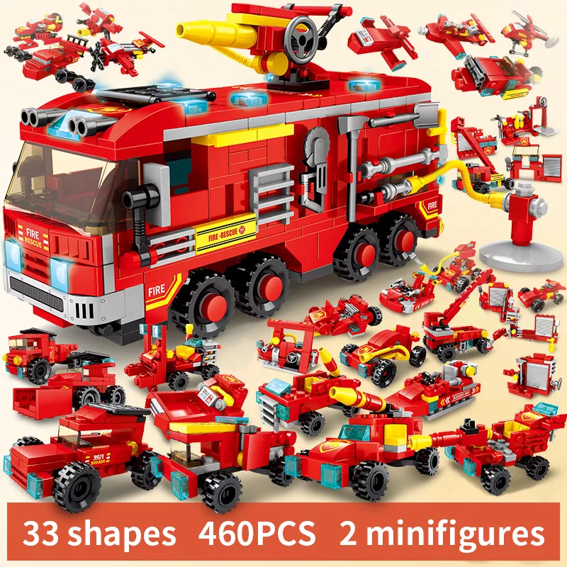 Fire Station Building Block Set with Fire Truck and Helicopter - Image 2