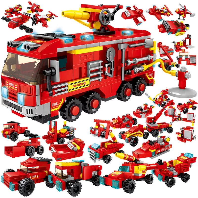 Fire Station Building Block Set with Fire Truck and Helicopter - Image 5
