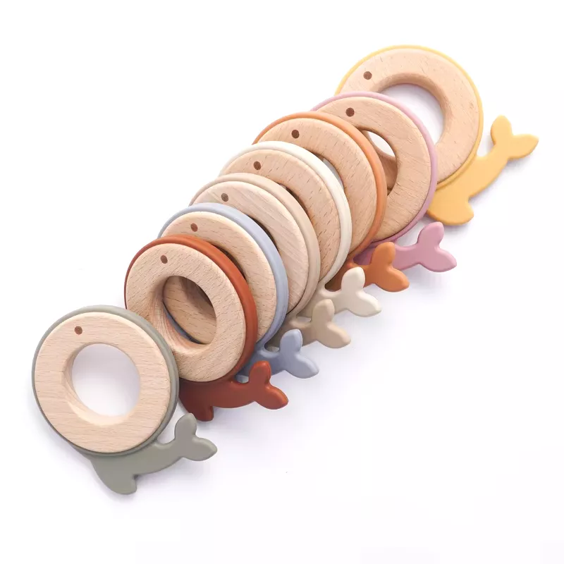 Kawaii Silicone Baby Teether Toy with Wooden Ring - Image 5