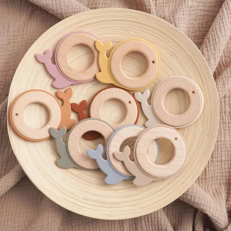 Kawaii Silicone Baby Teether Toy with Wooden Ring
