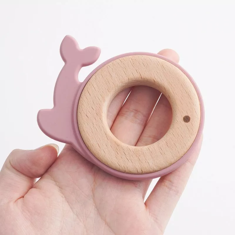 Kawaii Silicone Baby Teether Toy with Wooden Ring - Image 4