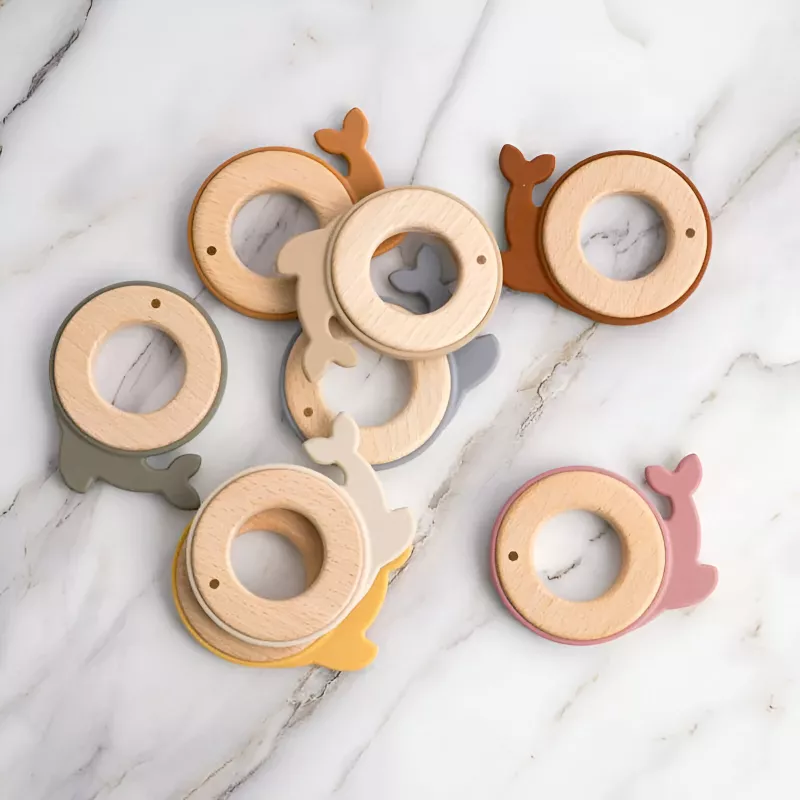 Kawaii Silicone Baby Teether Toy with Wooden Ring - Image 3