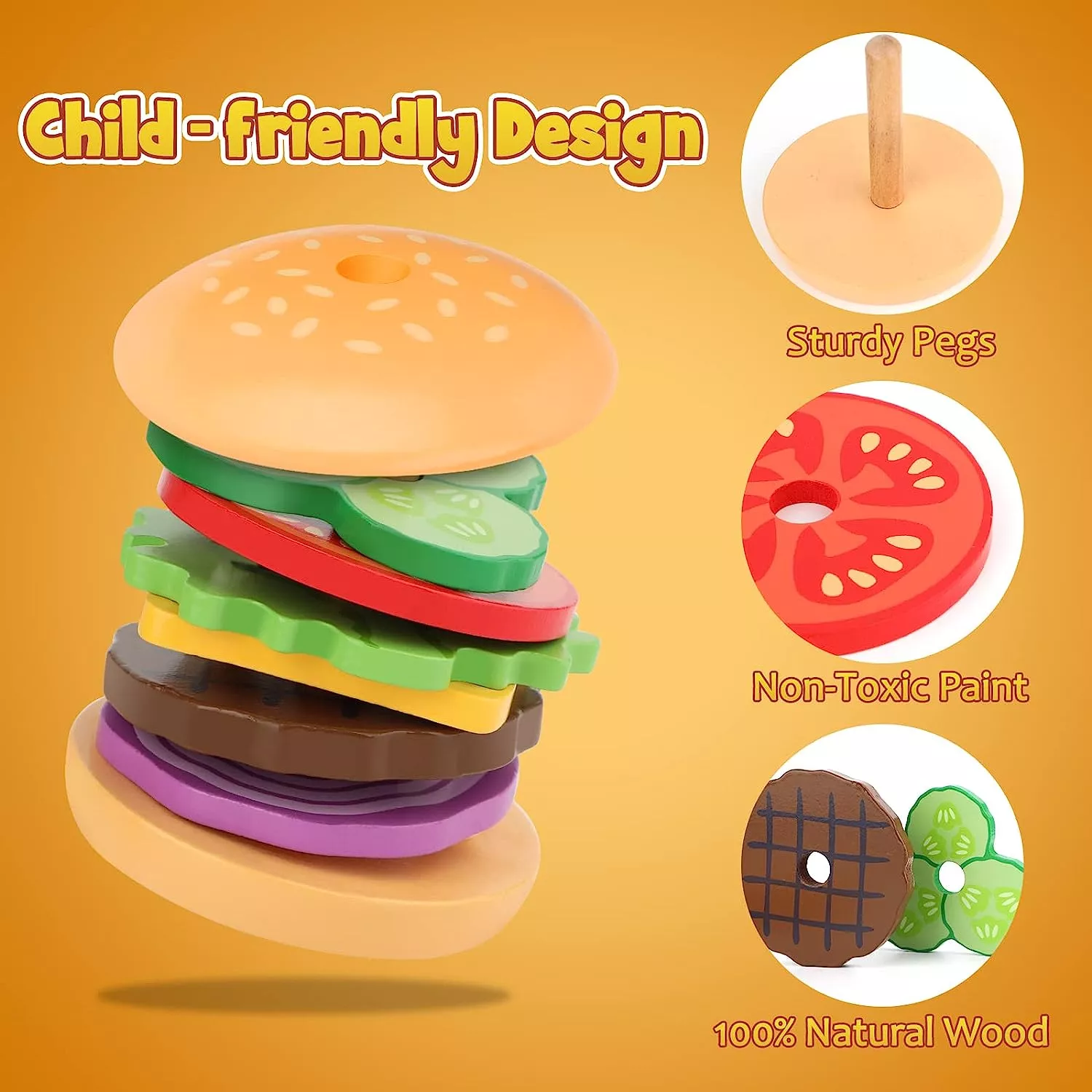 Montessori Wooden Burger Stacking Toy - Image 3