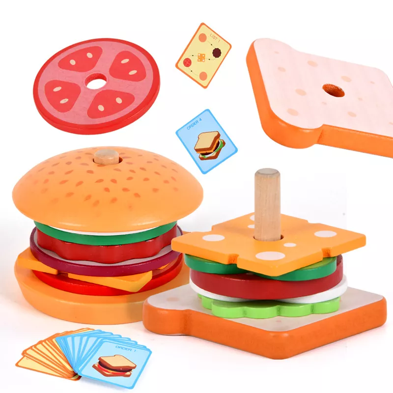 Montessori Wooden Burger Stacking Toy - Image 4
