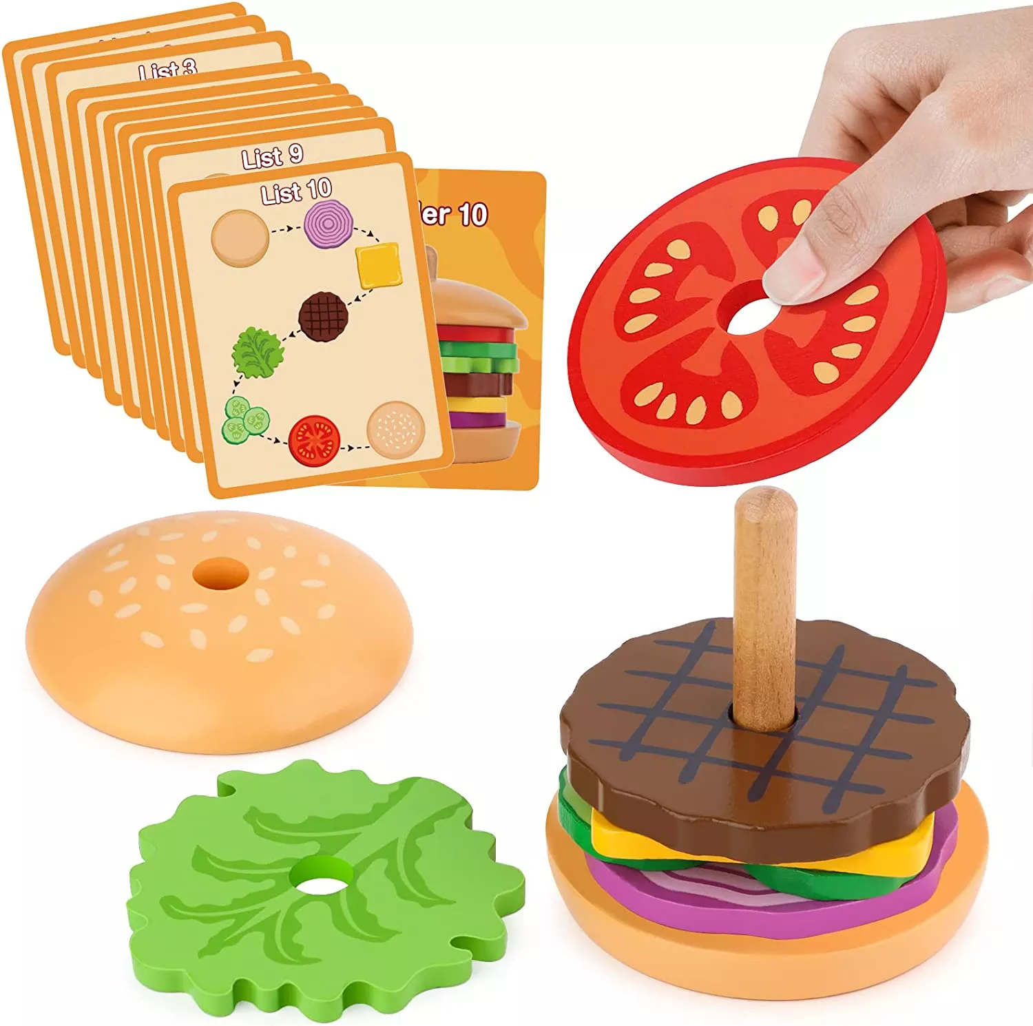 Montessori Wooden Burger Stacking Toy - Image 2