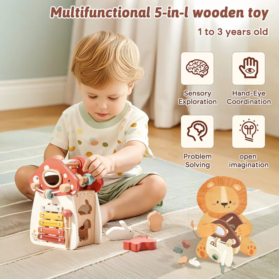Wooden Mushroom Montessori Puzzle and Musical Toy - Image 6