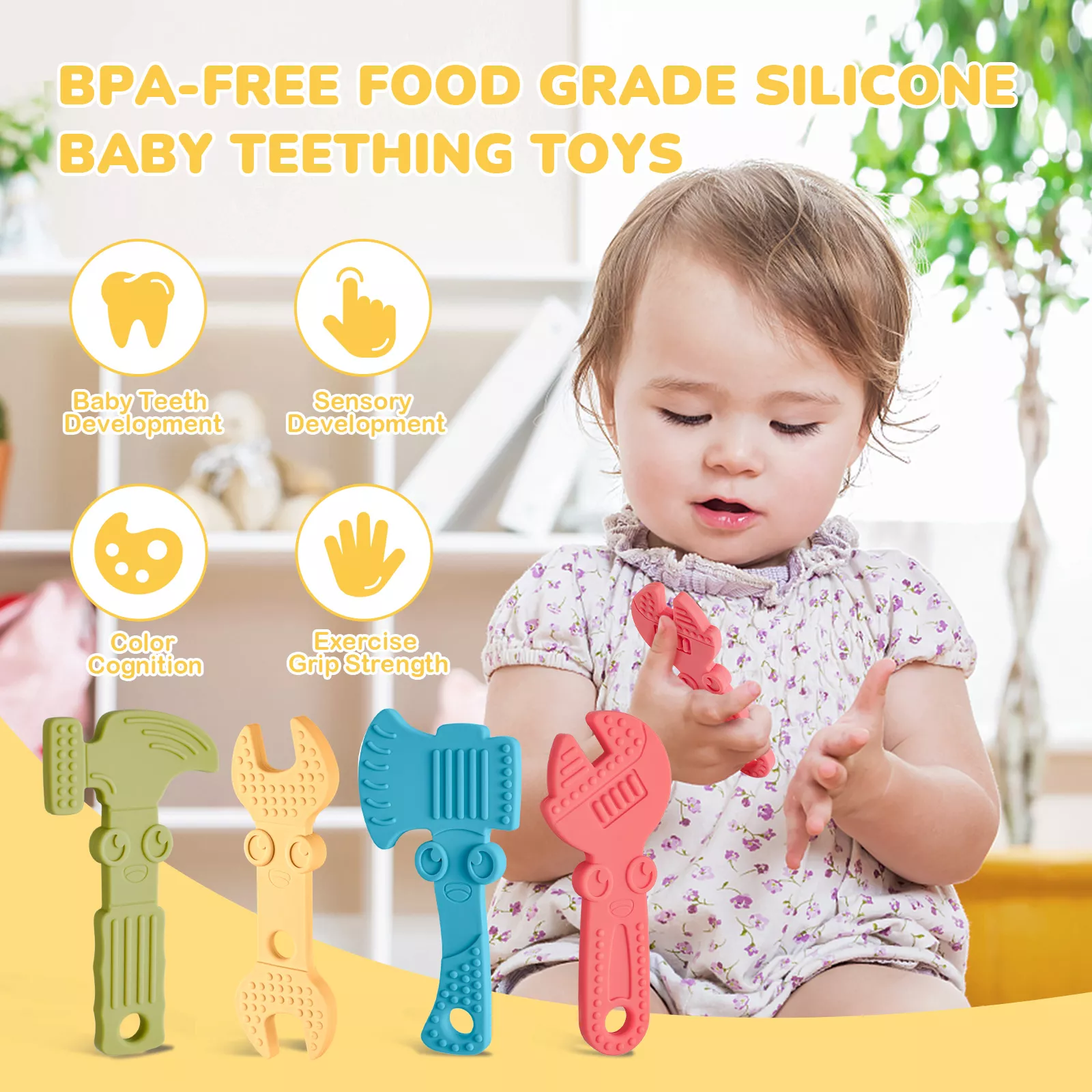 Silicone Baby Teether Toys - Cartoon Tool Shape for Teething & Sensory Development - Image 2