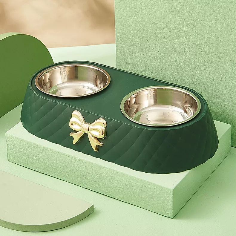 Bow-tie Stainless Steel Double Pet Bowl - Image 4