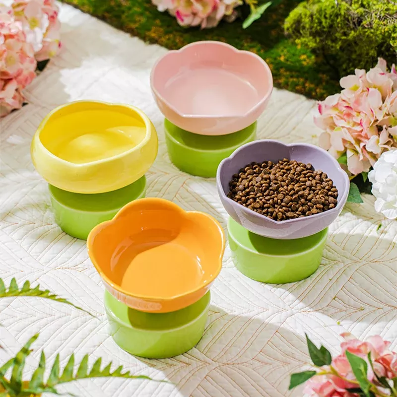 Flower-Shaped Ceramic Pet Bowl for Cats & Dogs - Image 2