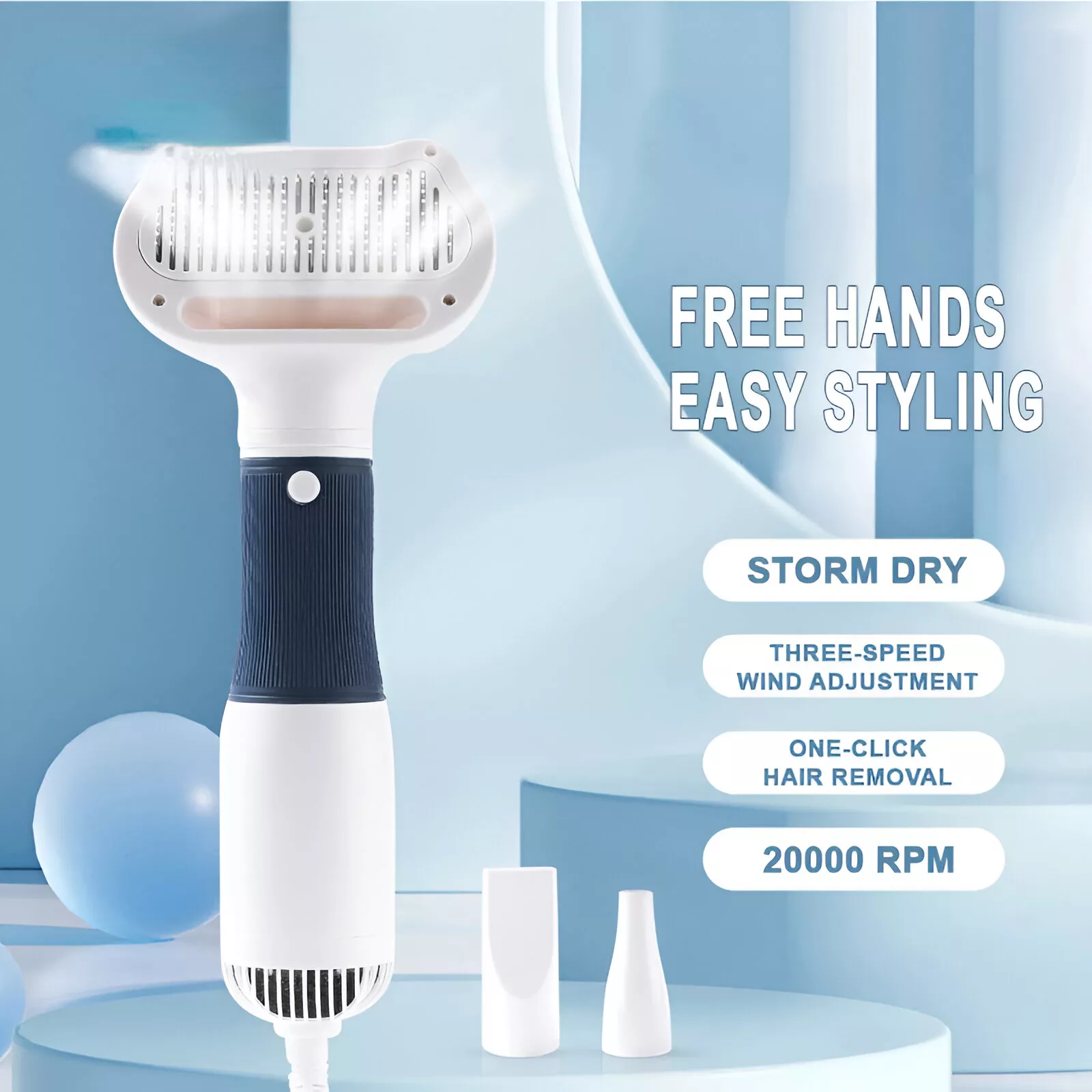 3-in-1 Quiet Pet Dryer and Grooming Brush with Low Noise and Adjustable Settings - Image 2