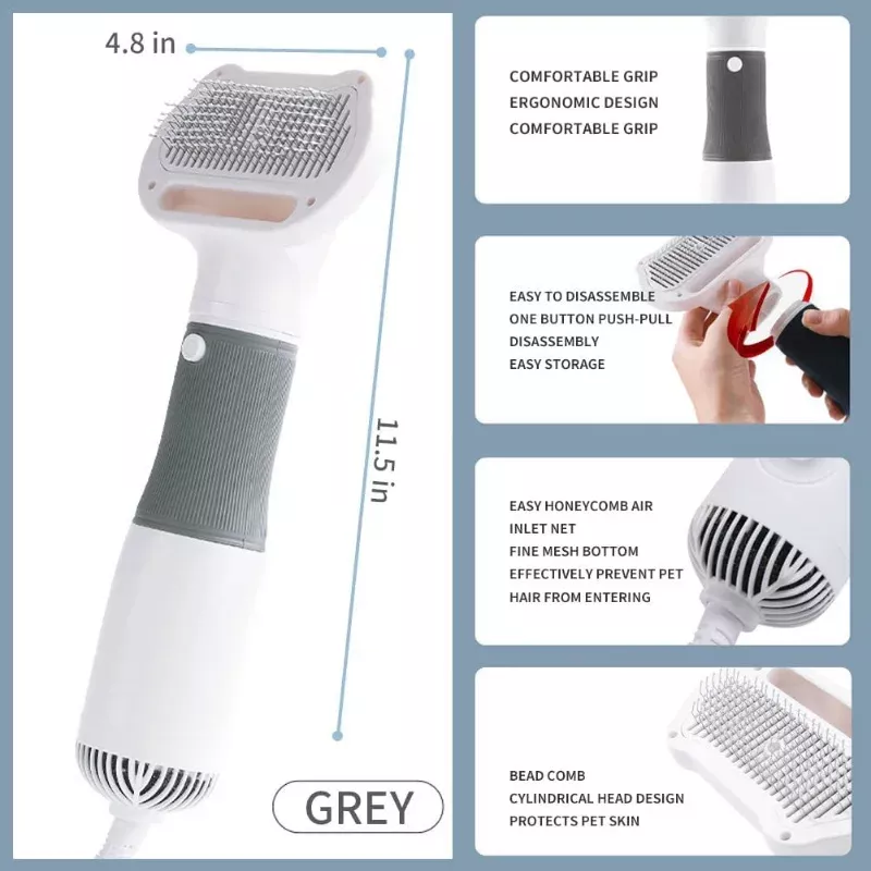 3-in-1 Quiet Pet Dryer and Grooming Brush with Low Noise and Adjustable Settings - Image 6