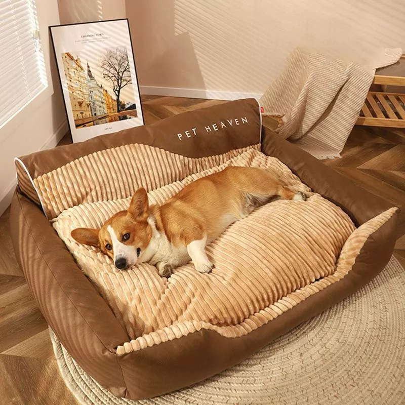 Large Dog and Cat Bed with Super Soft Cushion and Removable Mat