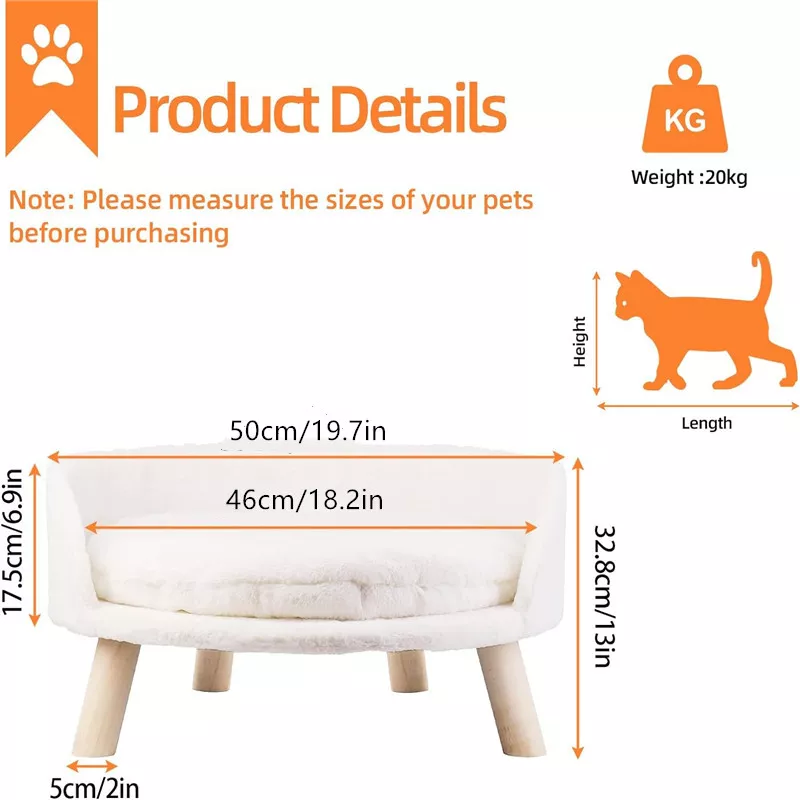 Large Luxury Soft Cat Bed with Warm Plush Fabric and Wood Legs - Image 6