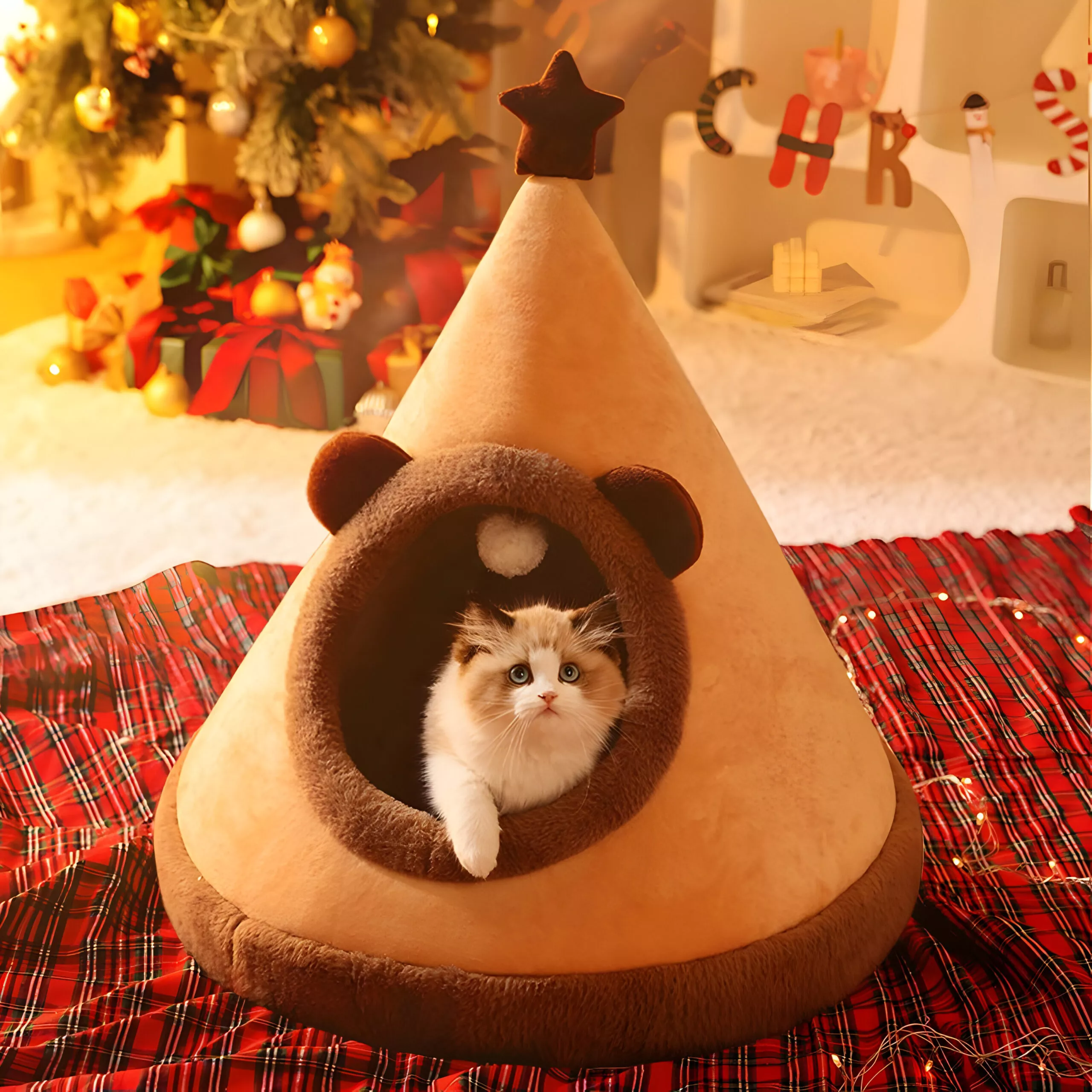 Cozy Cartoon Cat Bed - Washable Deep Sleep Tent for Small and Medium Pets - Image 2