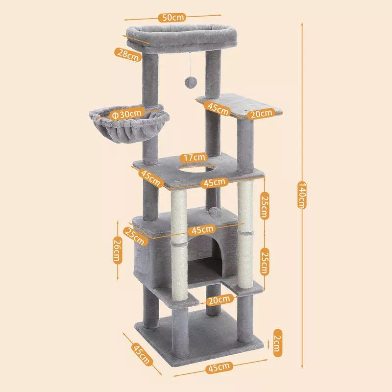 140CM Multi-Level Cat Tree Tower with Sisal Scratching Posts and Large Condo - Image 6