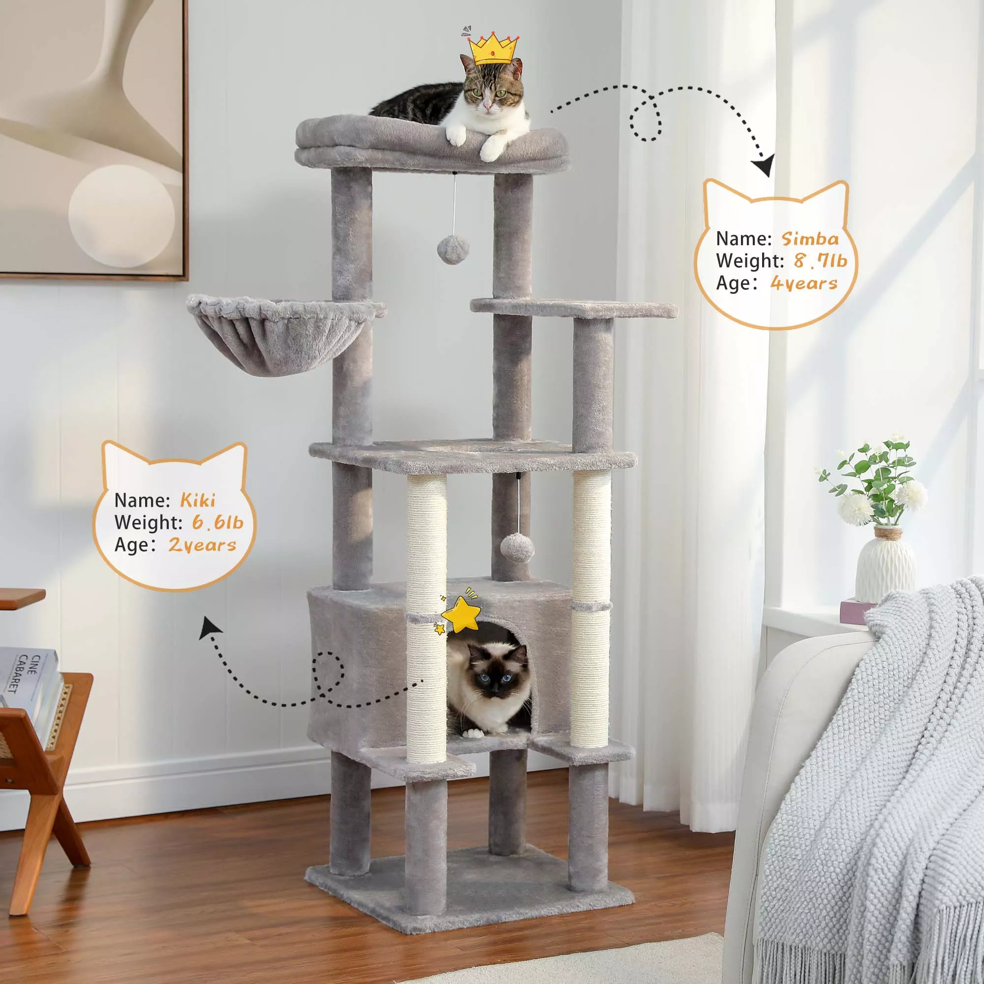 140CM Multi-Level Cat Tree Tower with Sisal Scratching Posts and Large Condo - Image 4