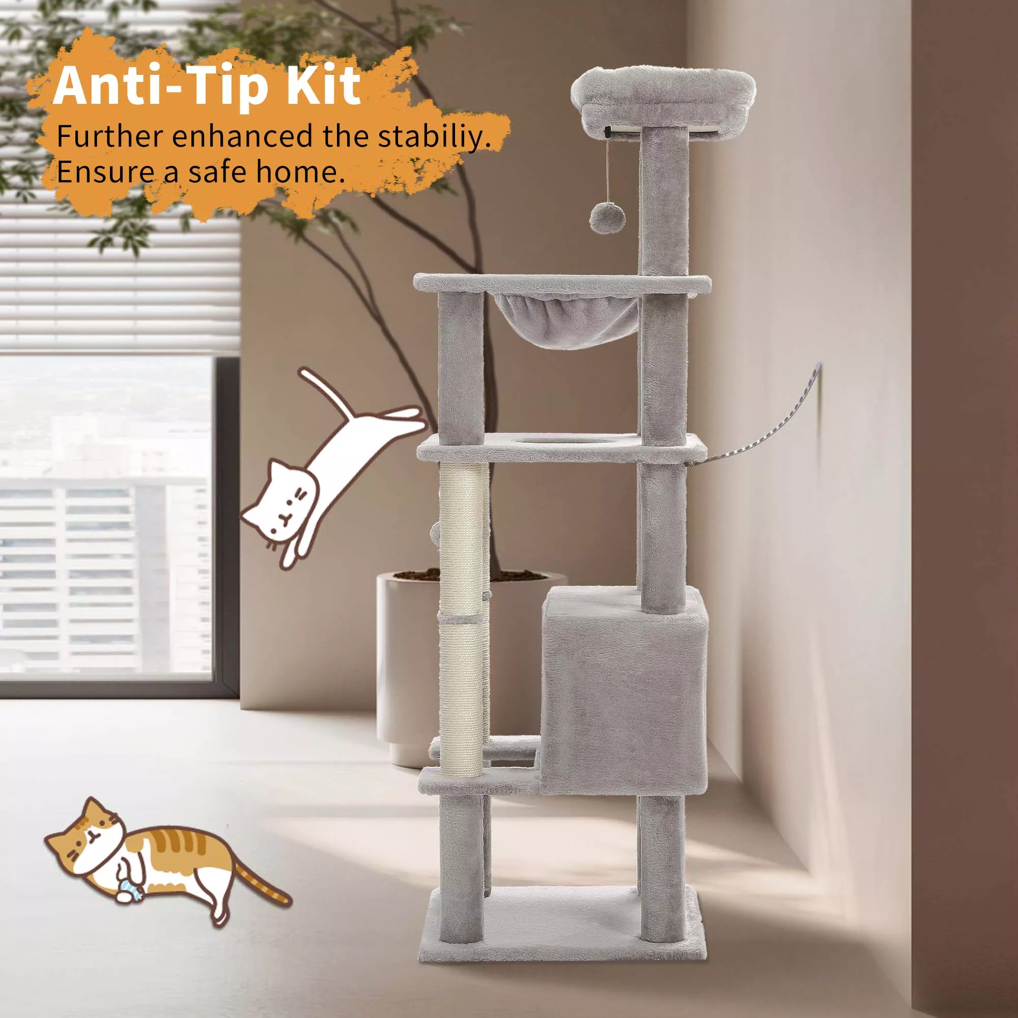 140CM Multi-Level Cat Tree Tower with Sisal Scratching Posts and Large Condo - Image 3