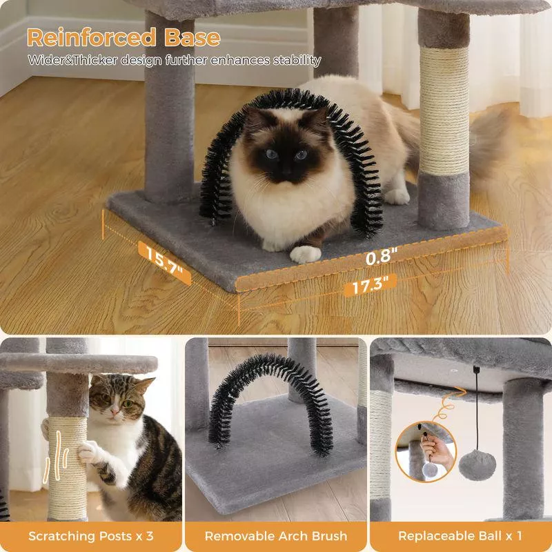 Multi-Level Cat Tree Tower with Sisal Scratching Post & Self-Groomer - Image 5