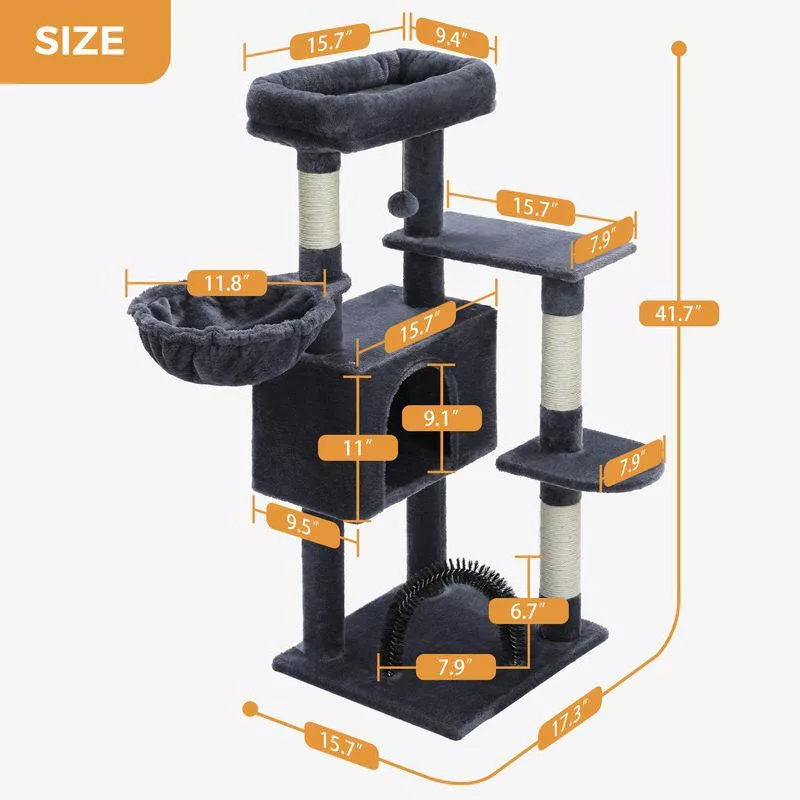 Multi-Level Cat Tree Tower with Sisal Scratching Post & Self-Groomer - Image 6