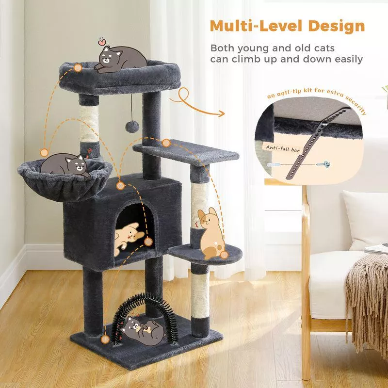 Multi-Level Cat Tree Tower with Sisal Scratching Post & Self-Groomer - Image 3