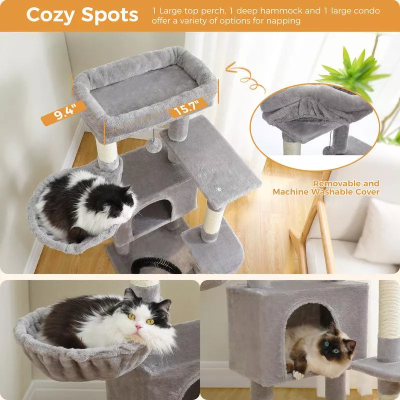 Multi-Level Cat Tree Tower with Sisal Scratching Post & Self-Groomer - Image 4