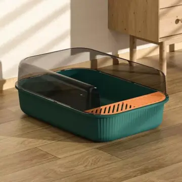 Semi-Enclosed Large Cat Litter Box with Splashproof Design & Shovel