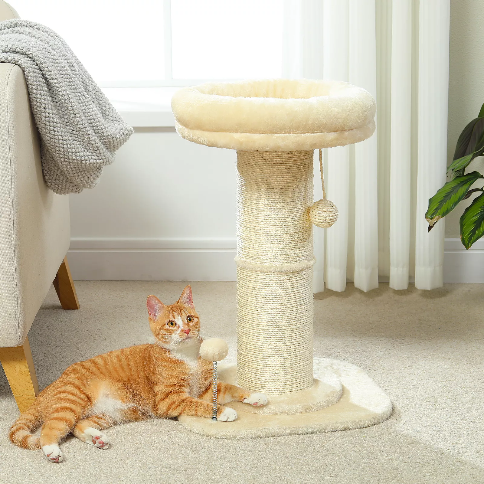 Flower Cat Scratching Post with Super Thick Sisal Post and Removable Perch Mat - Image 3