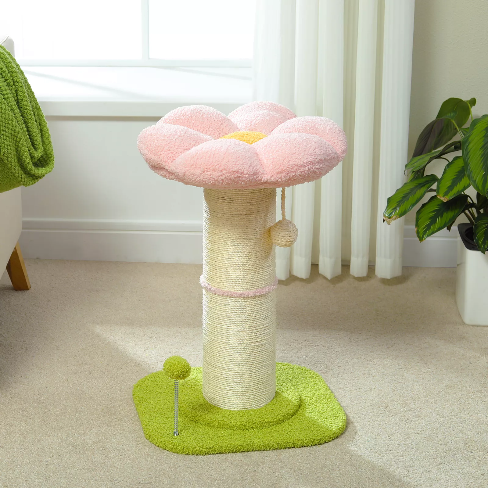Flower Cat Scratching Post with Super Thick Sisal Post and Removable Perch Mat - Image 4