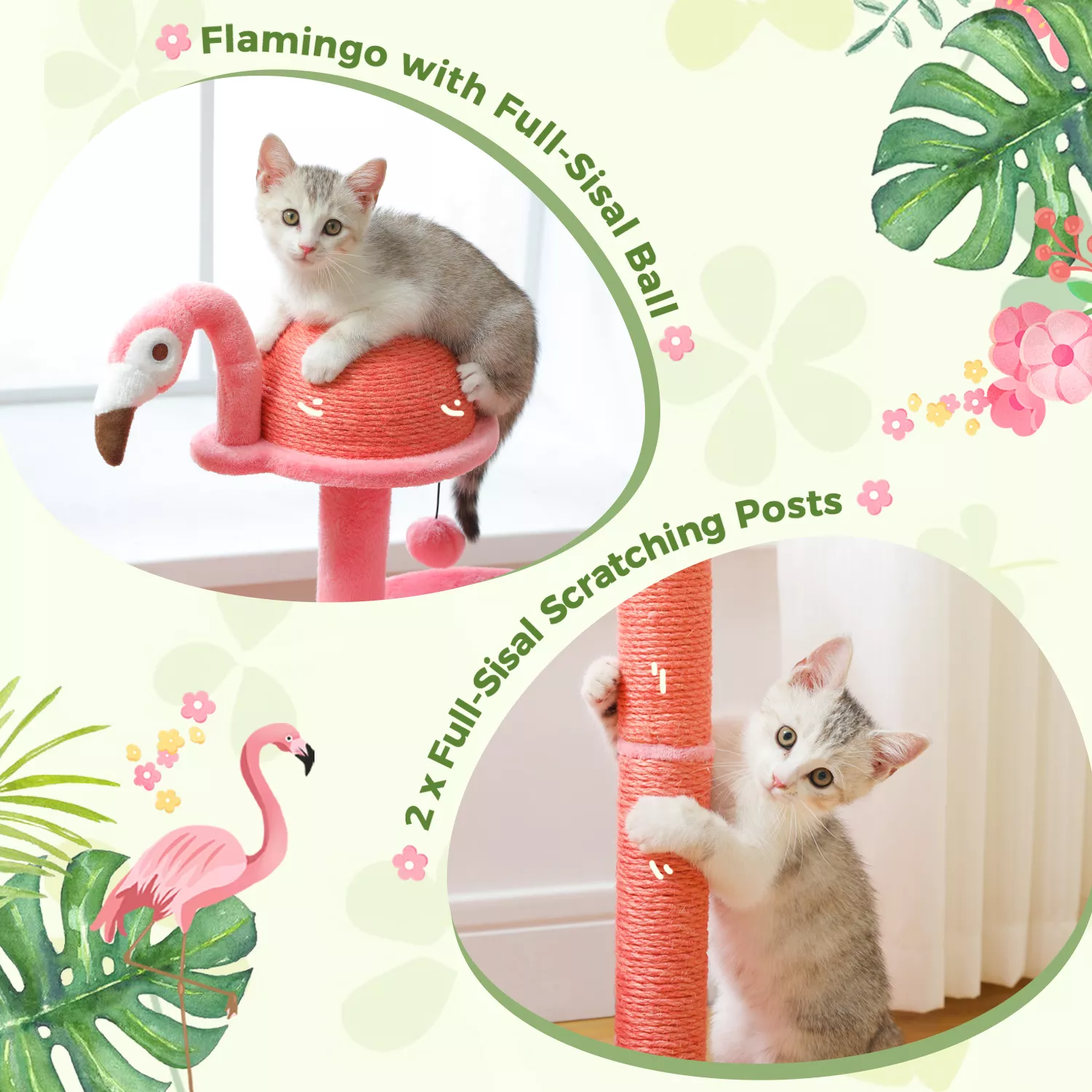 Multi-Level Flamingo Cat Tree with Scratching Posts, Hammock, and Perch - Image 6
